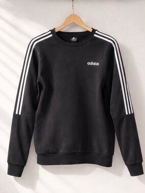 Adidas Black Three Stripe Crewneck Sweatshirt 2019 Oversized Small Athleisure